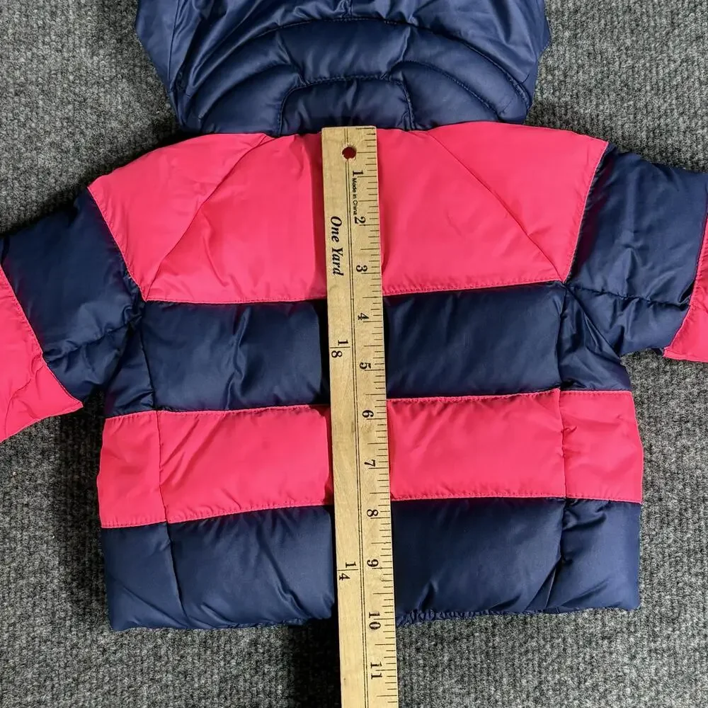 Ralph Lauren Jacket Infant Girls 3M Pink Navy Striped Hooded Down Puffer Winter